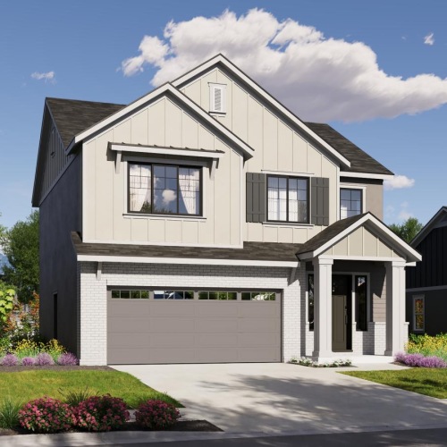 a house with a driveway and lawn