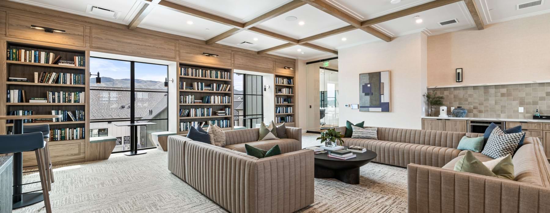 Resident library in community clubhouse at Viviano at Saratoga Springs Rental Homes